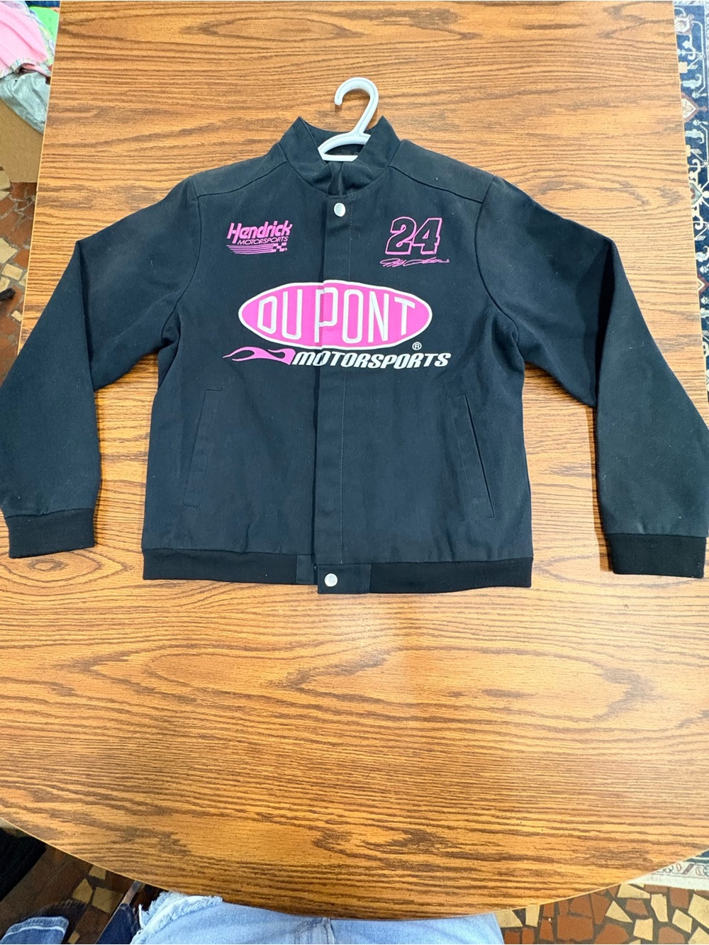 Black and Barbie Pink Jean Motorsports #24 Jacket